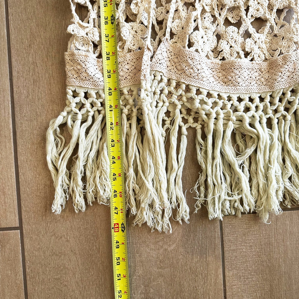 Origami By Vivian Crochet Duster Vest OS Fringe Open Boho Hippie Festival 90s - Picture 6 of 6